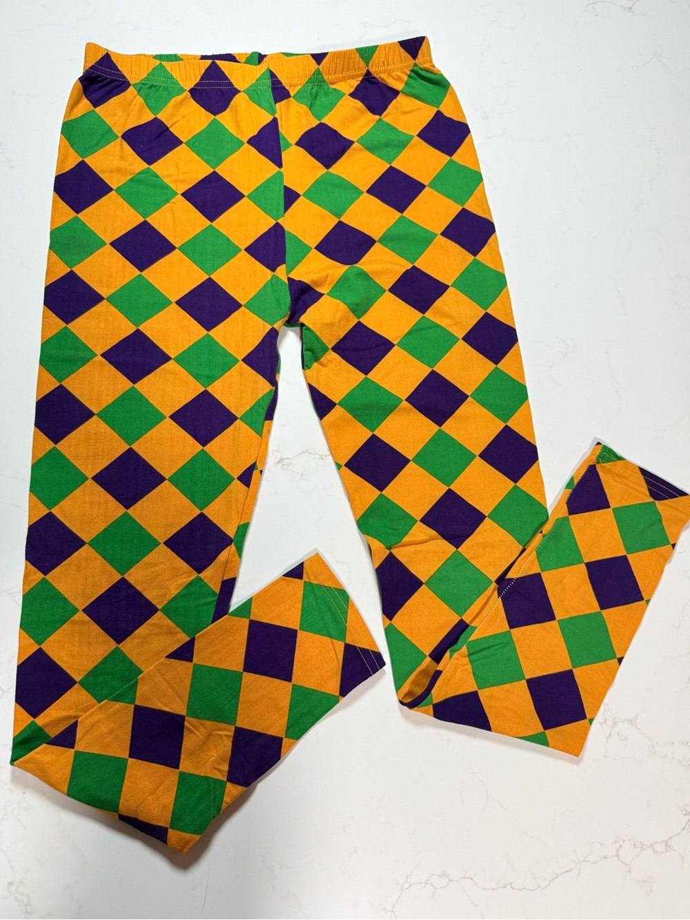 Women's Mardi Gras Print Leggings - Yellow, Green & Purple